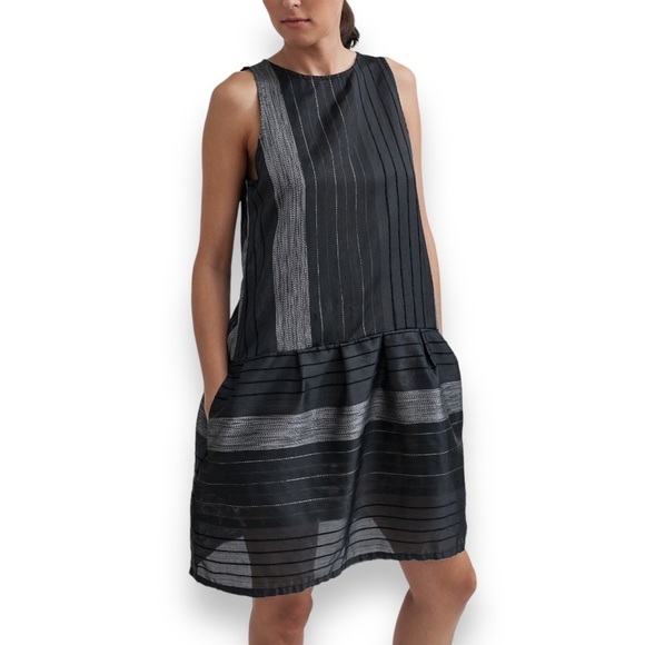 Ace & Jig Black Shadow/Metallic Silver Party Frock Sleeveless Knee Length Dress - Picture 1 of 16